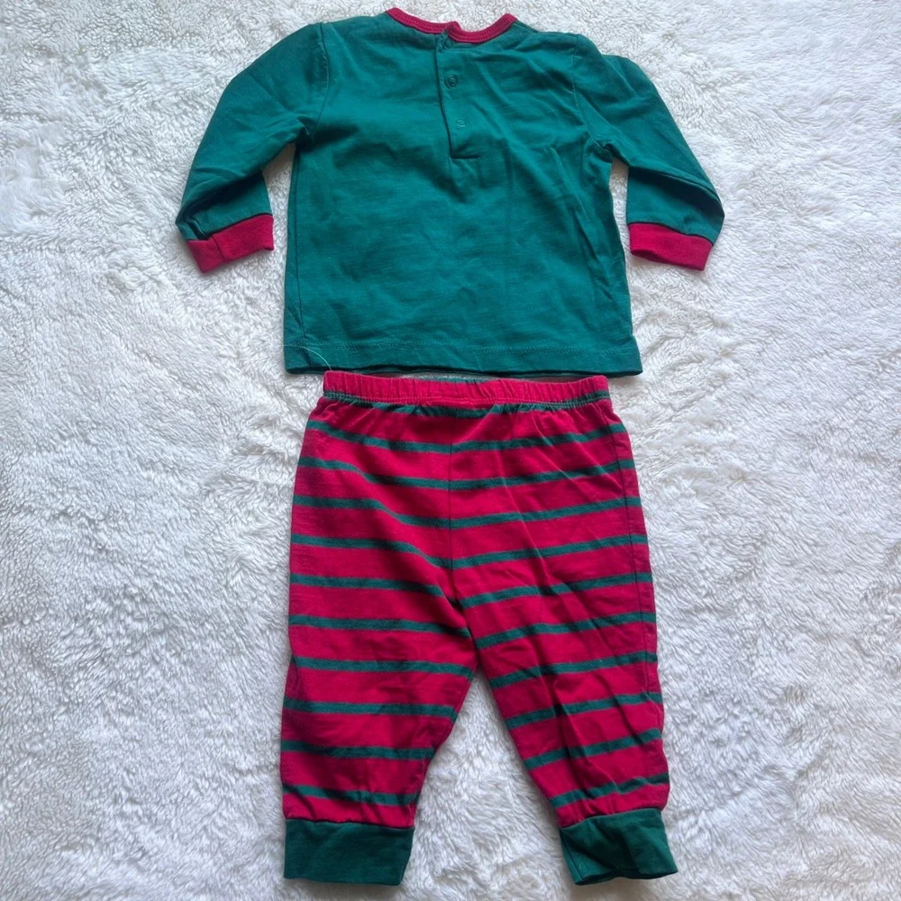 Carters‎ My First Christmas Dachshund Pajama Set Green Red Striped Size 9M